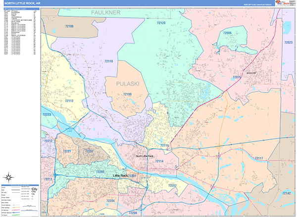 North Little Rock City Wall Map Color Cast Style